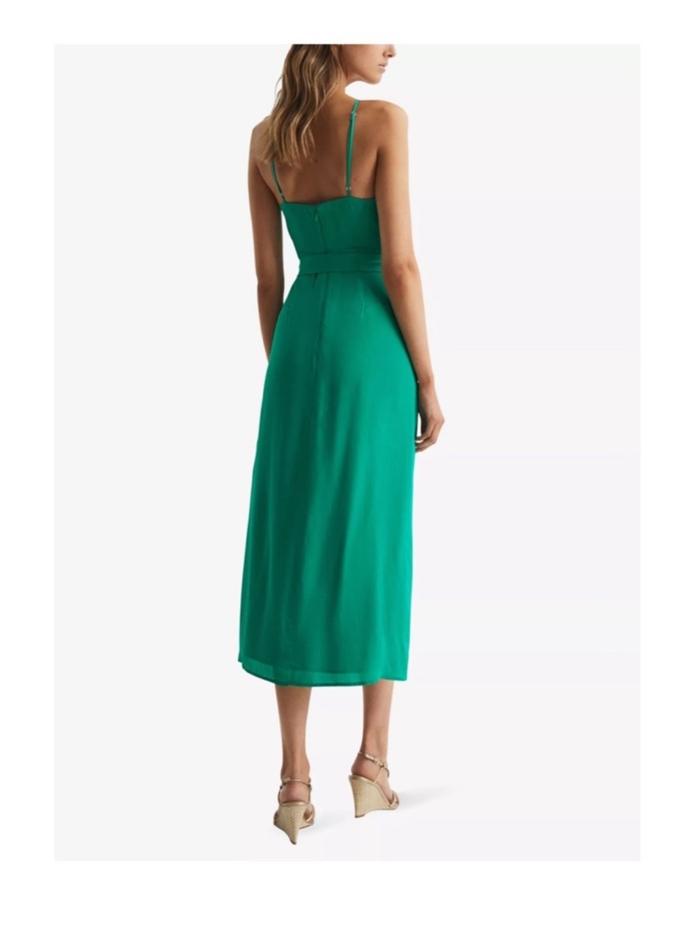 New! Reiss Arianna Plunge Halter Neck Cut-out Midi Dress in Emerald Green - Picture 4 of 11